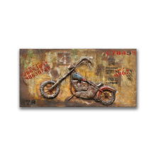 Vintage Yellow and Green Motorcycle Metal 3D Wall Art for Home Office Decor